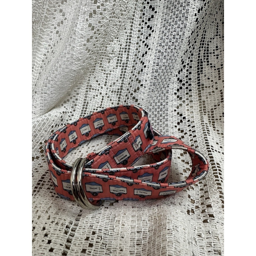 Vineyard Vines Martha's Vineyard Signs D-Ring Belt Mens Medium Pink Preppy Coast